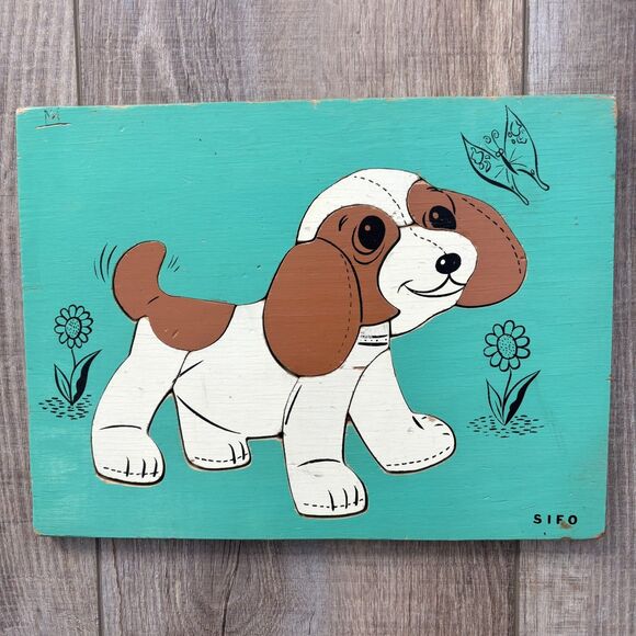 Vintage SiFO Children’s Wooden Puzzles Timmy Time Clock & Puppy Dog 1950s Toy - Picture 2 of 11